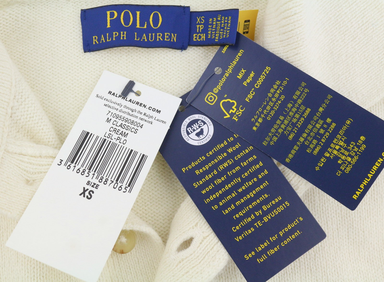 RALPH LAUREN Classics Cream Men Jumper XS Wool Blend Polo Neck Pullover RRP220
