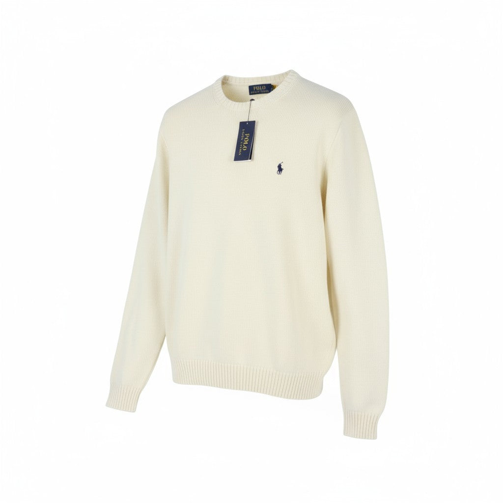 RALPH LAUREN Classic Cream Men Jumper L Tight Knit Crew Neck Pullover RRP199