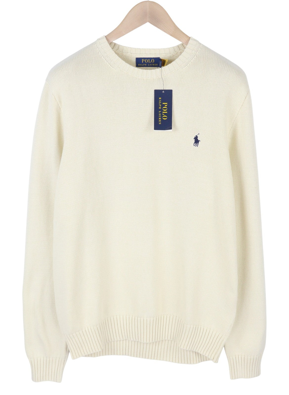 RALPH LAUREN Classic Cream Men Jumper L Tight Knit Crew Neck Pullover RRP199