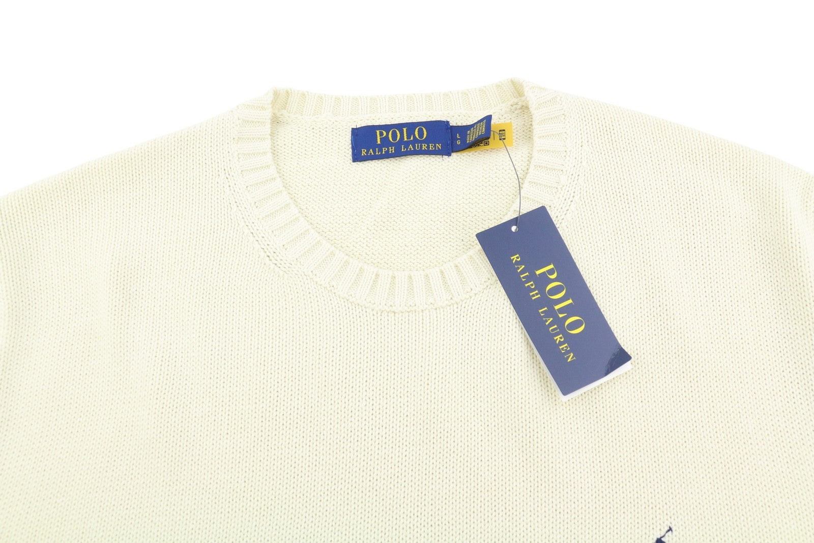 RALPH LAUREN Classic Cream Men Jumper L Tight Knit Crew Neck Pullover RRP199