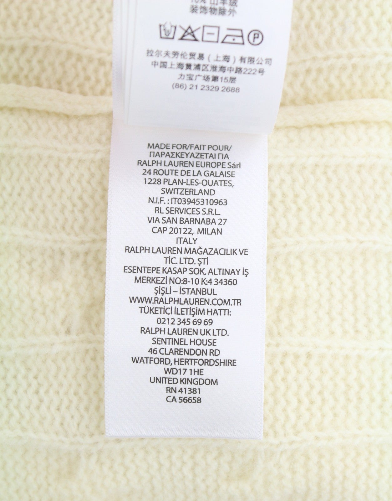 RALPH LAUREN Men Jumper L Cream Wool Cashmere Cable Knit Pullover Logo RP225