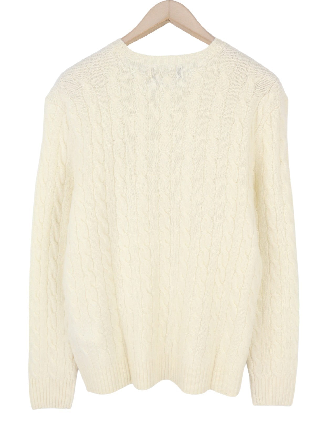 RALPH LAUREN Men Jumper L Cream Wool Cashmere Cable Knit Pullover Logo RP225