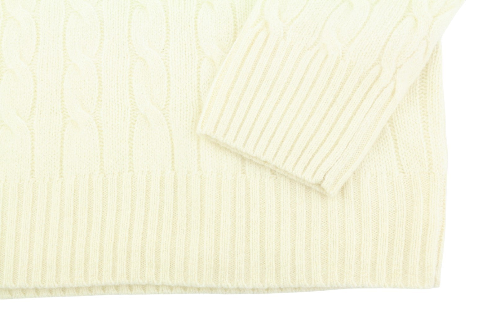 RALPH LAUREN Men Jumper L Cream Wool Cashmere Cable Knit Pullover Logo RP225