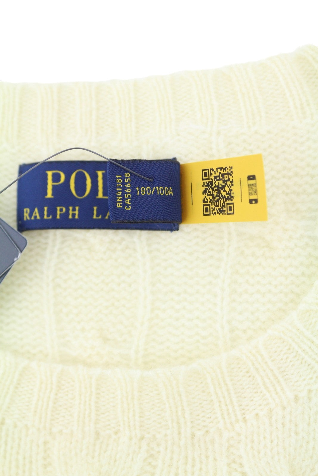 RALPH LAUREN Men Jumper L Cream Wool Cashmere Cable Knit Pullover Logo RP225