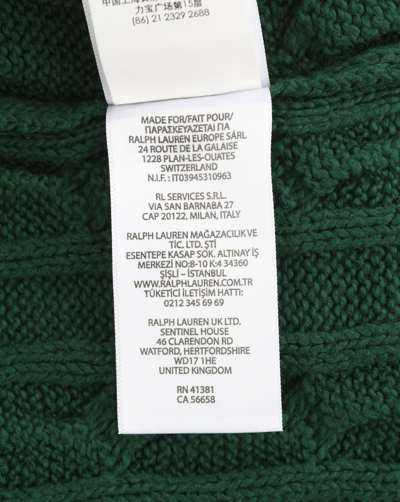 RALPH LAUREN Driver Cn-Long Sleeve Green Men Jumper XL Pullover Cable RRP214