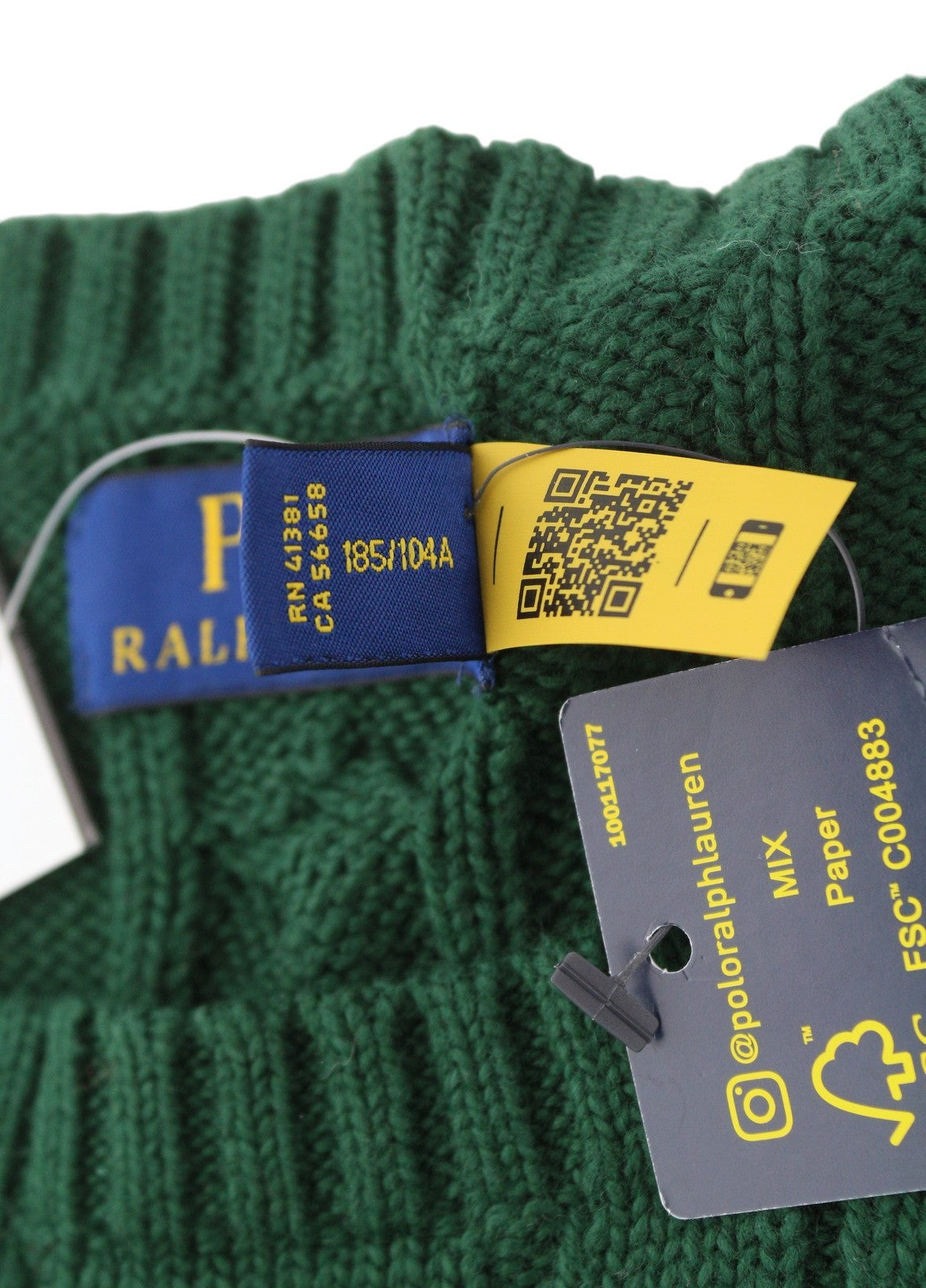 RALPH LAUREN Driver Cn-Long Sleeve Green Men Jumper XL Pullover Cable RRP214