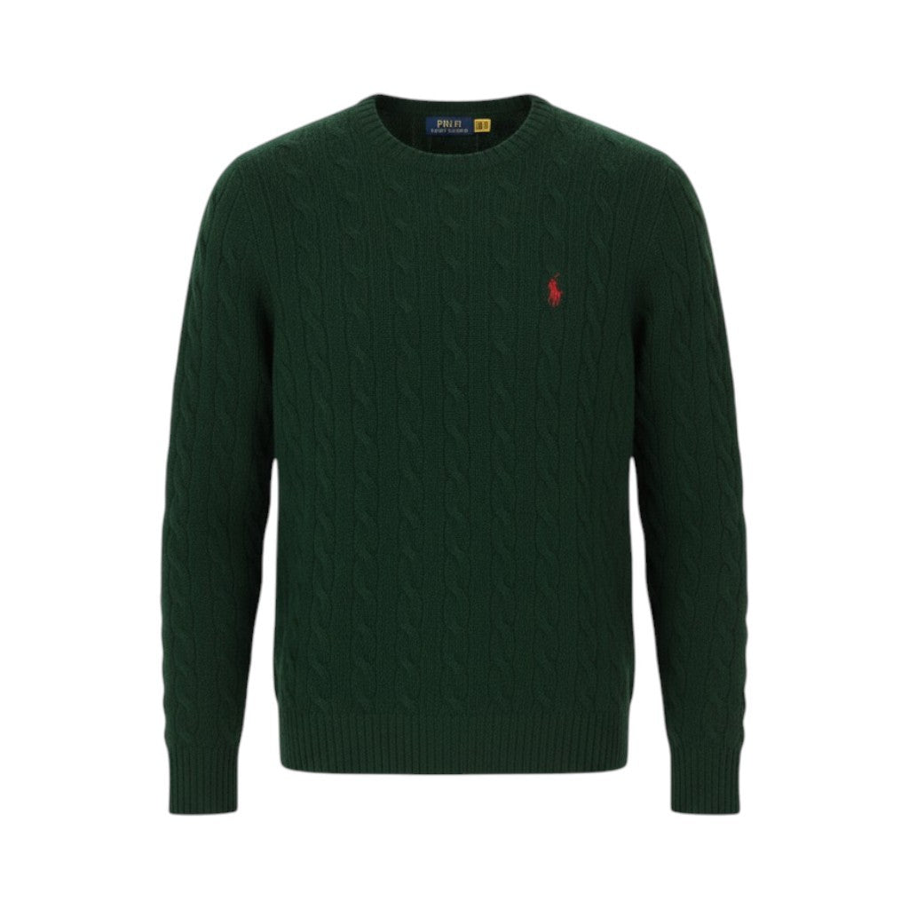 RALPH LAUREN Men Jumper L Dark Green Wool Cashmere Tight Knit Pullover RRP240