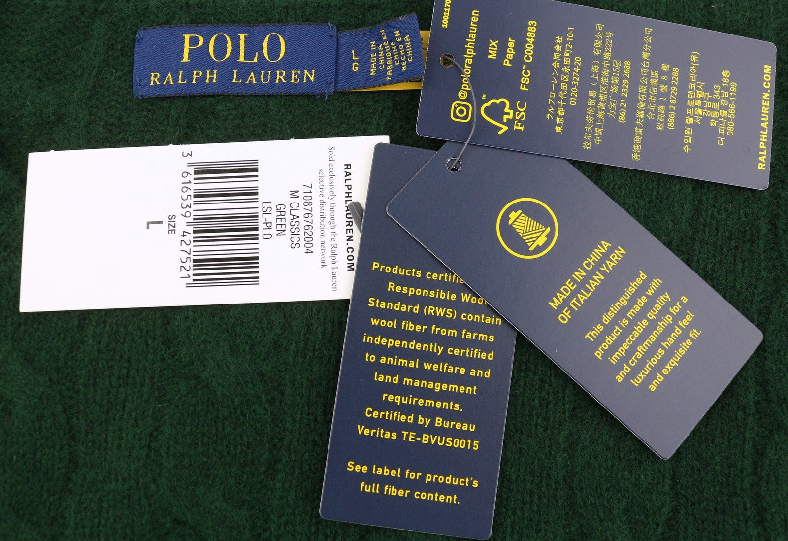 RALPH LAUREN Men Jumper L Dark Green Wool Cashmere Tight Knit Pullover RRP240