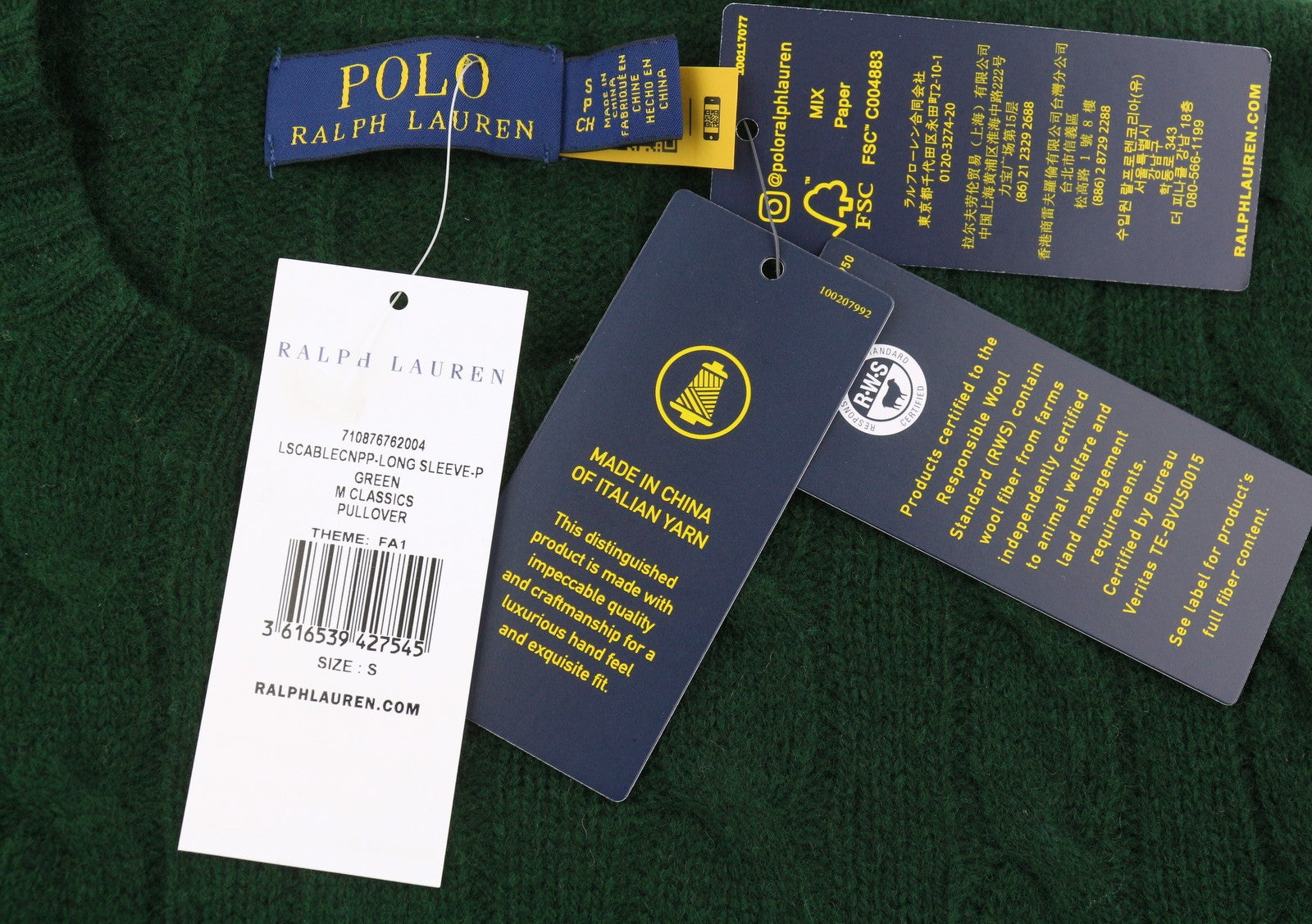 RALPH LAUREN Men Jumper S Dark Green Wool Cashmere Tight Knit Pullover RRP240