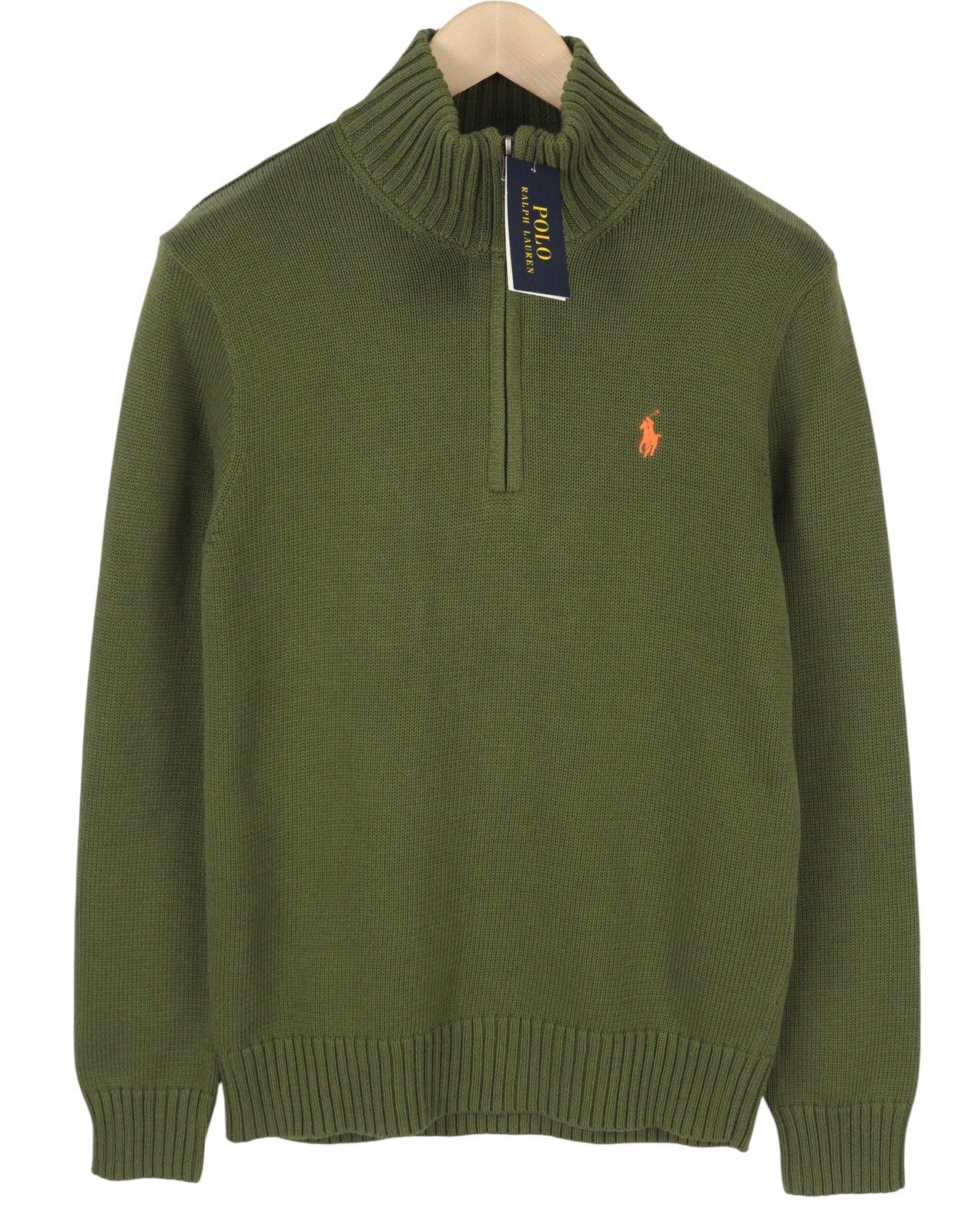 RALPH LAUREN Classics New Olive Men Jumper M Half Zip Neck Tight Knit Pullover
