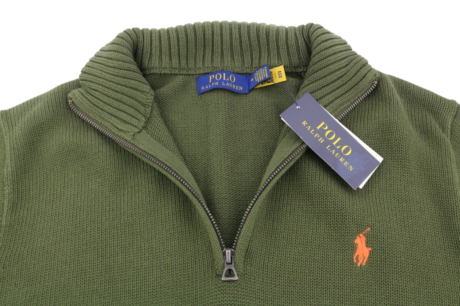RALPH LAUREN Classics New Olive Men Jumper M Half Zip Neck Tight Knit Pullover