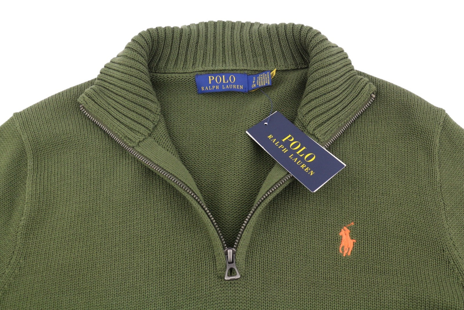 RALPH LAUREN Classics New Olive Men Jumper S Half Zip Neck Tight Knit Pullover