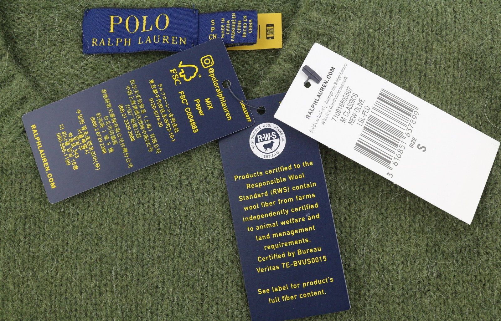 RALPH LAUREN Classics New Olive Men Jumper S Melange Wool Alpaca Blend Pullover