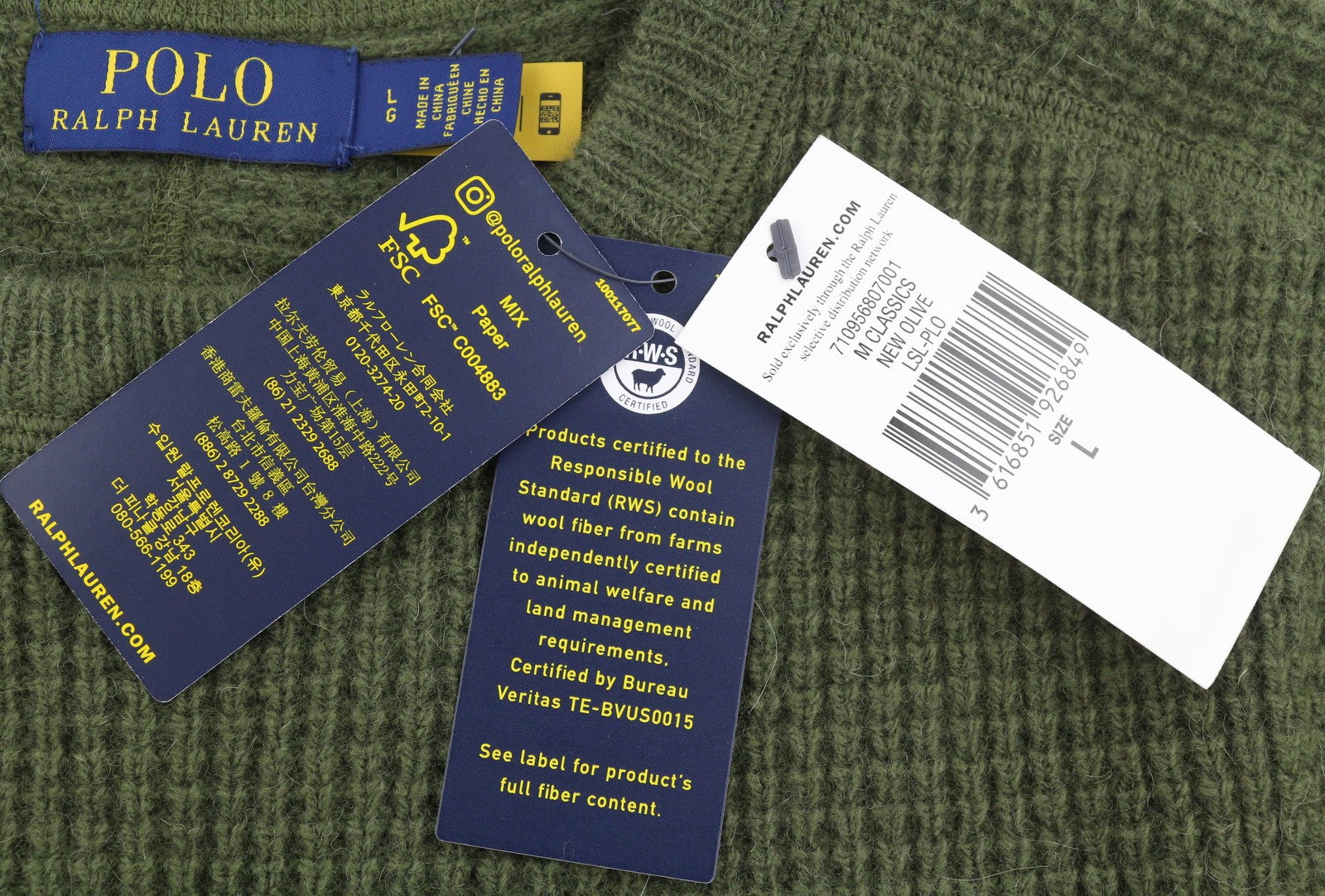 RALPH LAUREN Classics New Olive Men Jumper L Wool Alpaca Knit Pullover RRP269