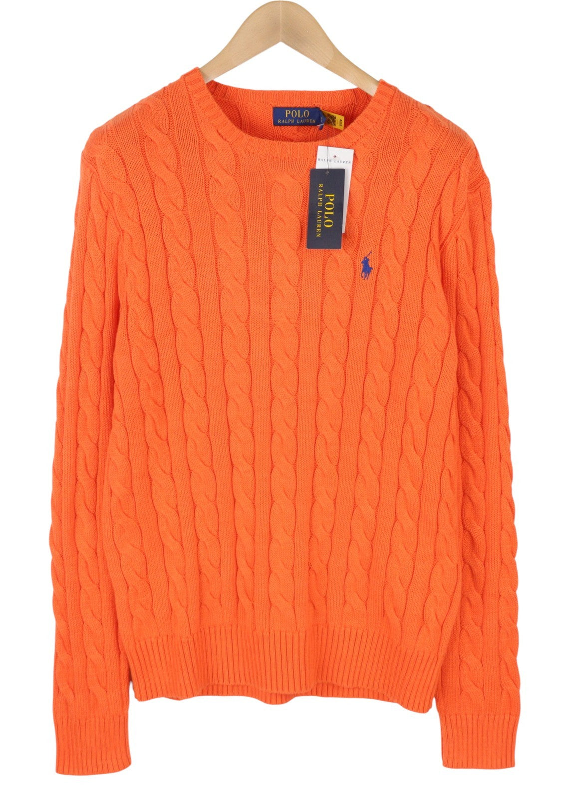 RALPH LAUREN Driver Cn-Long Sleeve Orange Men Jumper L Pullover Cable RRP214