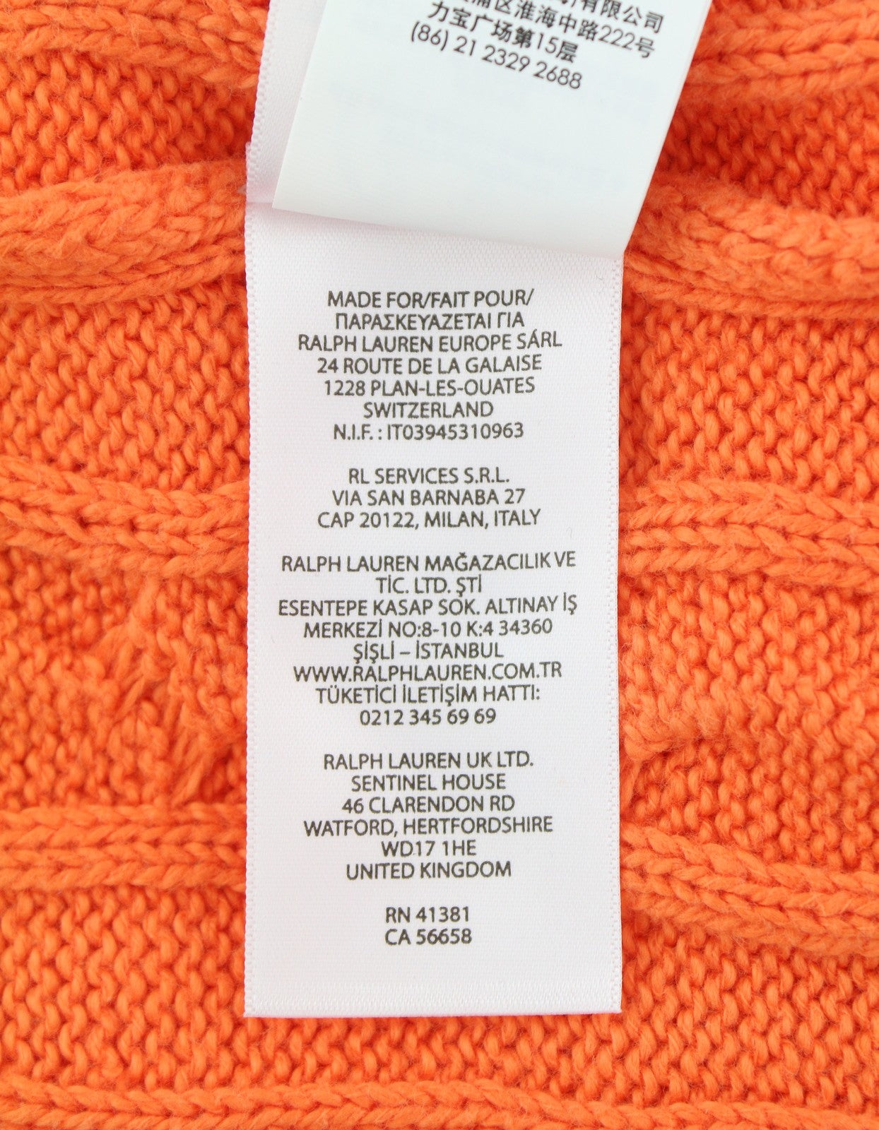 RALPH LAUREN Driver Cn-Long Sleeve Orange Men Jumper L Pullover Cable RRP214