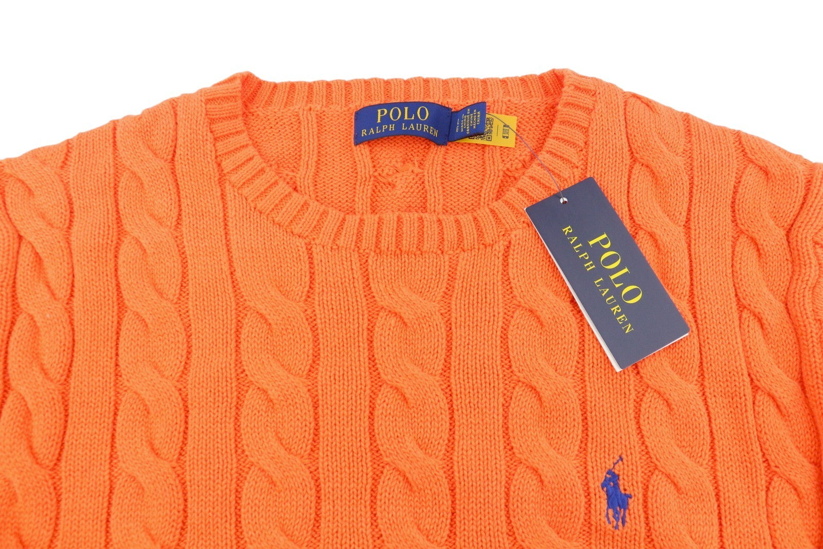 RALPH LAUREN Driver Cn-Long Sleeve Orange Men Jumper L Pullover Cable RRP214