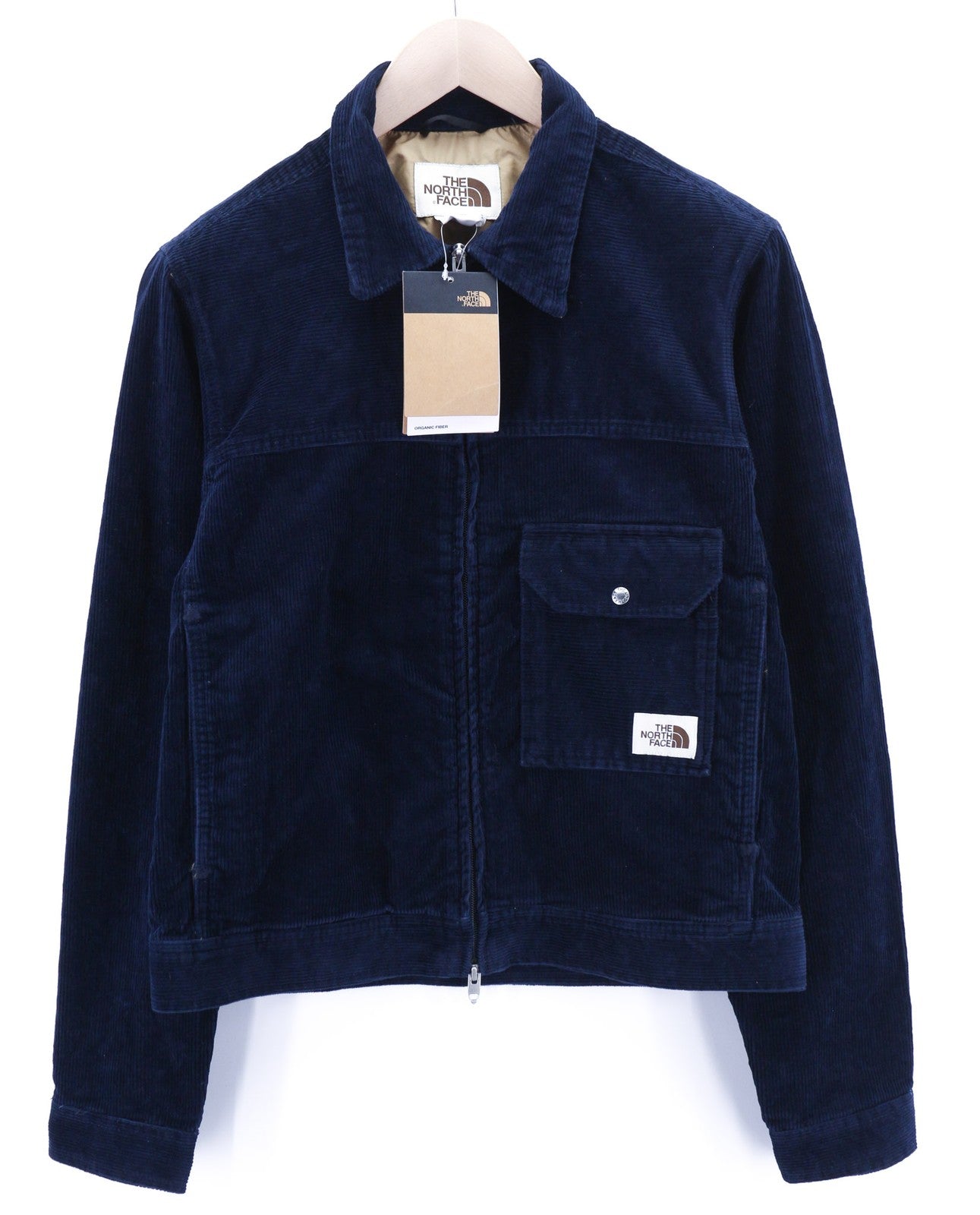 THE NORTH FACE Men's S Corduroy Jacket Blue Zip Lined Organic Polo Neck Style