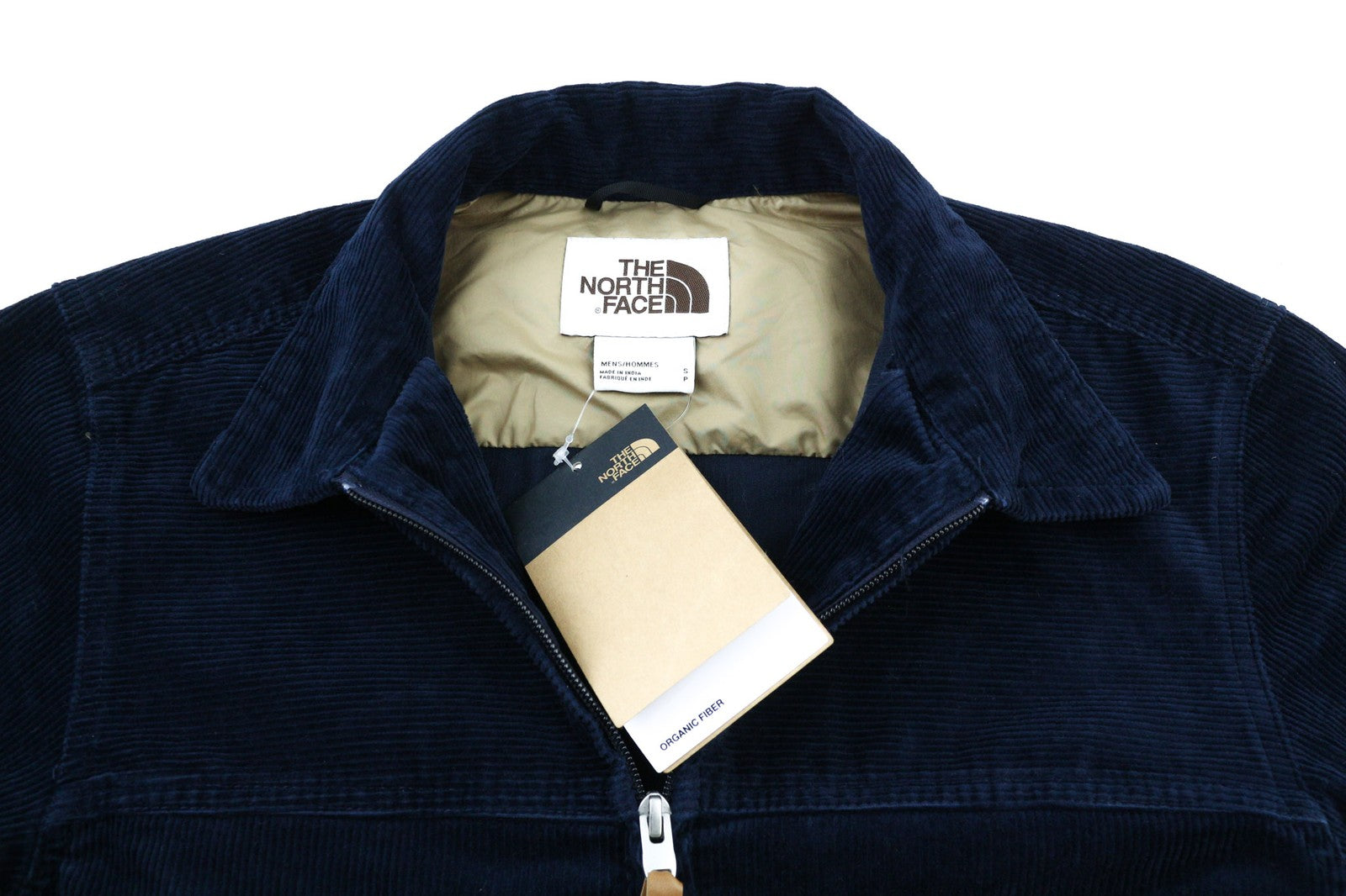 THE NORTH FACE Men's S Corduroy Jacket Blue Zip Lined Organic Polo Neck Style