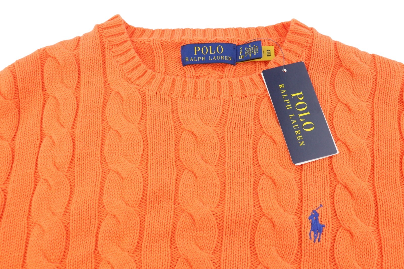 RALPH LAUREN Driver Cn-Long Sleeve Orange Men Jumper S Pullover Cable RRP214