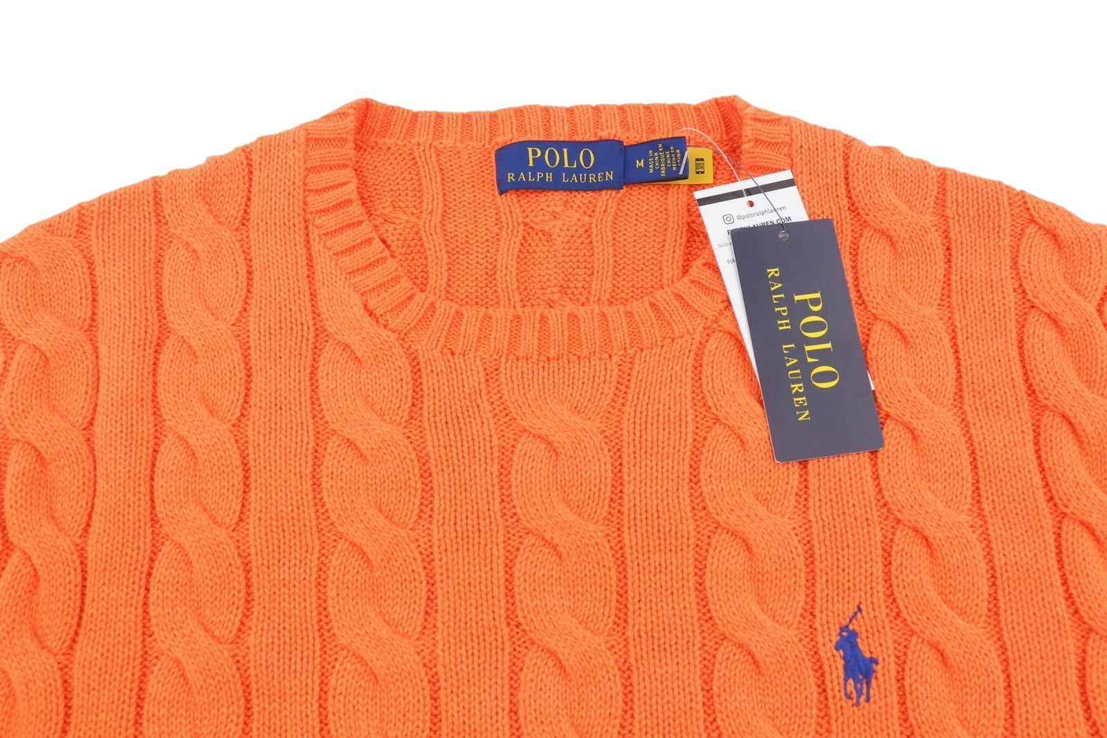 RALPH LAUREN Driver Cn-Long Sleeve Orange Men Jumper M Pullover Cable RRP214