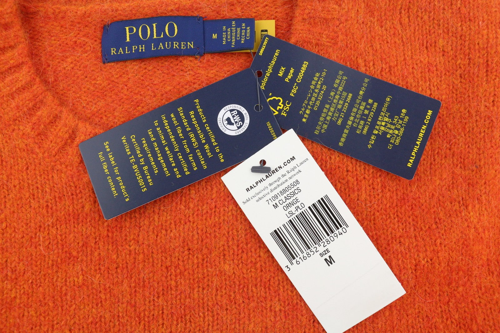 RALPH LAUREN Classic Orange Men Jumper M Melange Wool Alpaca Blend Knit RRP269
