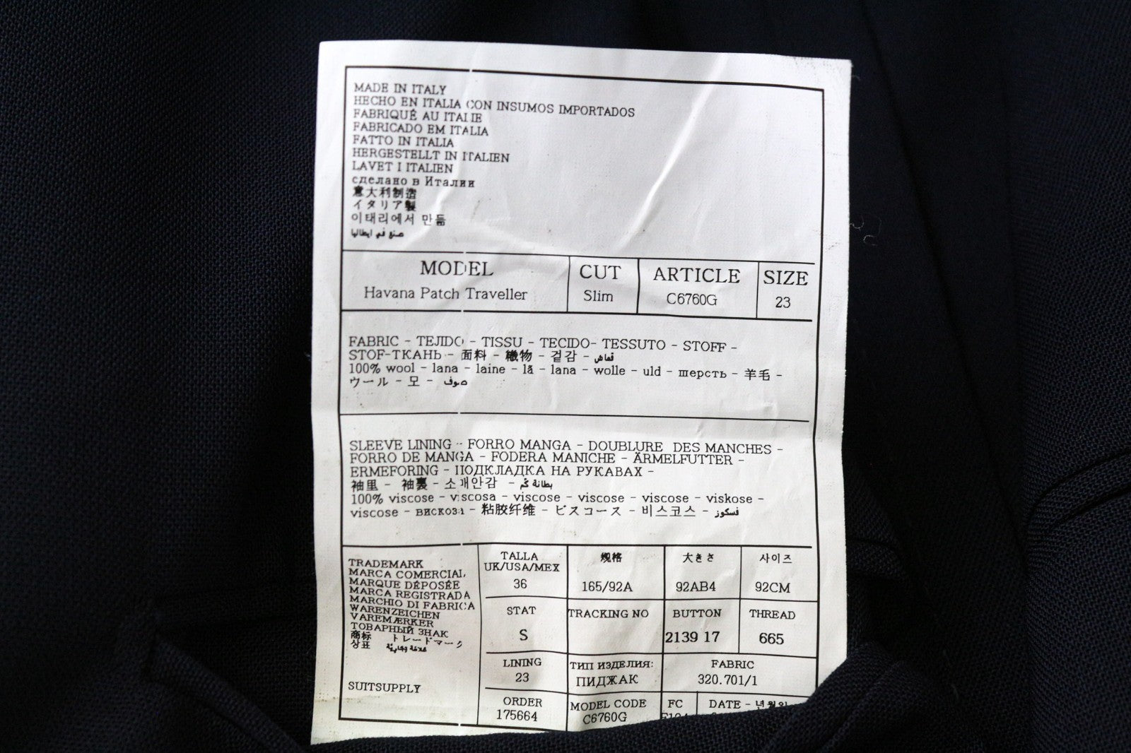 SUITSUPPLY Havana Traveller Men's Suit 36S Blue Wool Slim 2Pc Formal Unlined