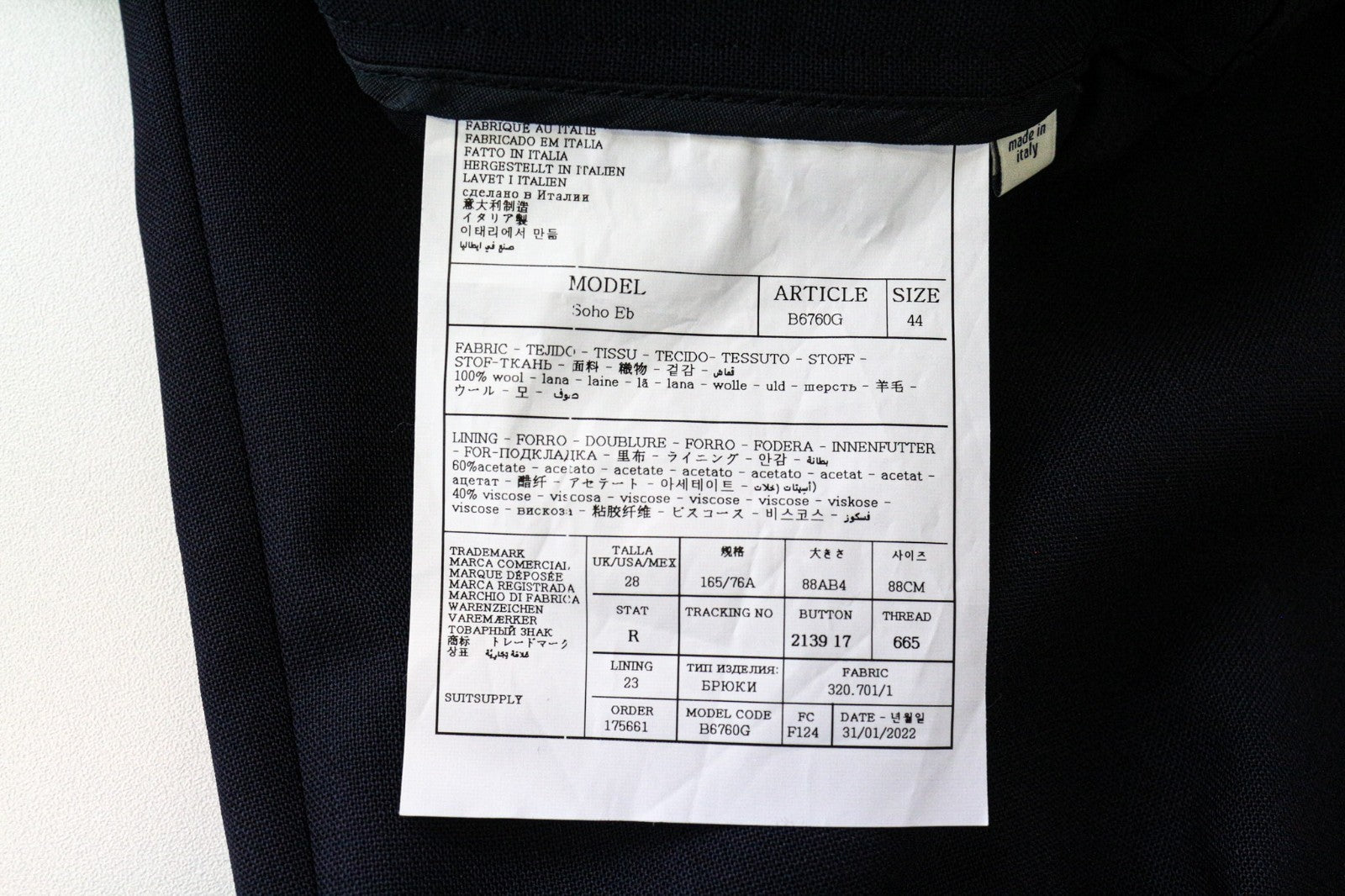 SUITSUPPLY Havana Traveller Men's Suit 36S Blue Wool Slim 2Pc Formal Unlined