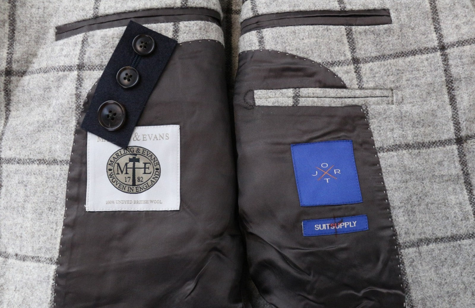 SUITSUPPLY Jort Patch Men's Blazer 38R Checked Wool Brown Slim Single Breasted