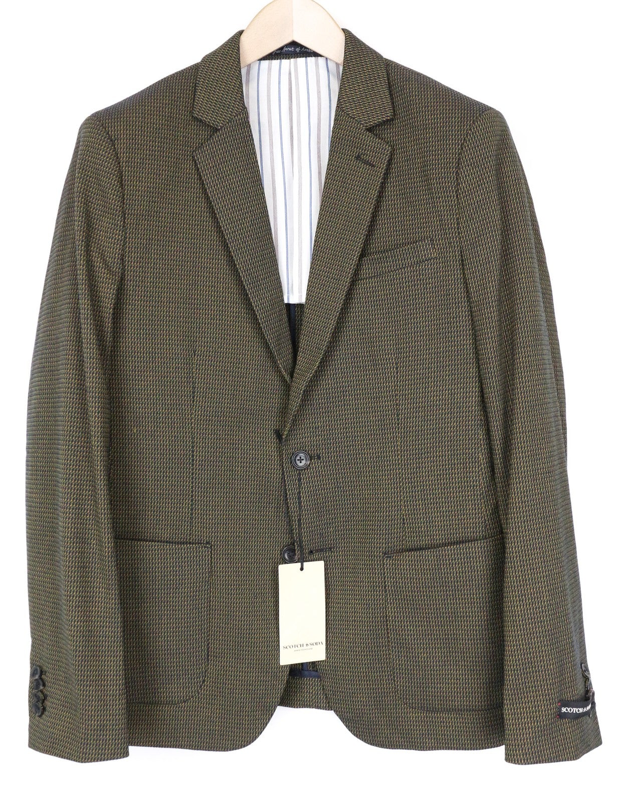 SCOTCH & SODA Men Blazer ~S Half-Lined Green Slim Melange Classic Stretch
