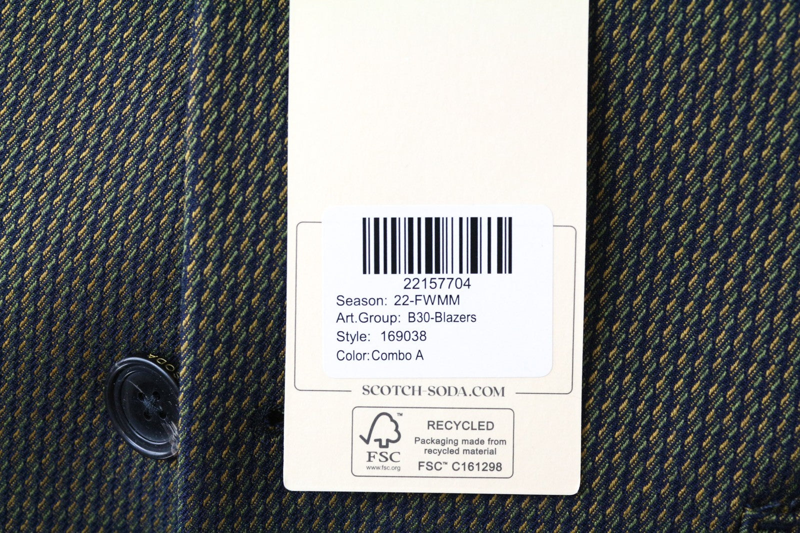 SCOTCH & SODA Men Blazer ~S Half-Lined Green Slim Melange Classic Stretch