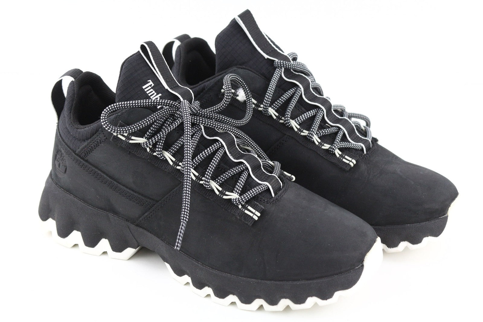 TIMBERLAND Men's Sneakers EU41.5 7.5 Black Leather Green Stride Lace Up Low Top