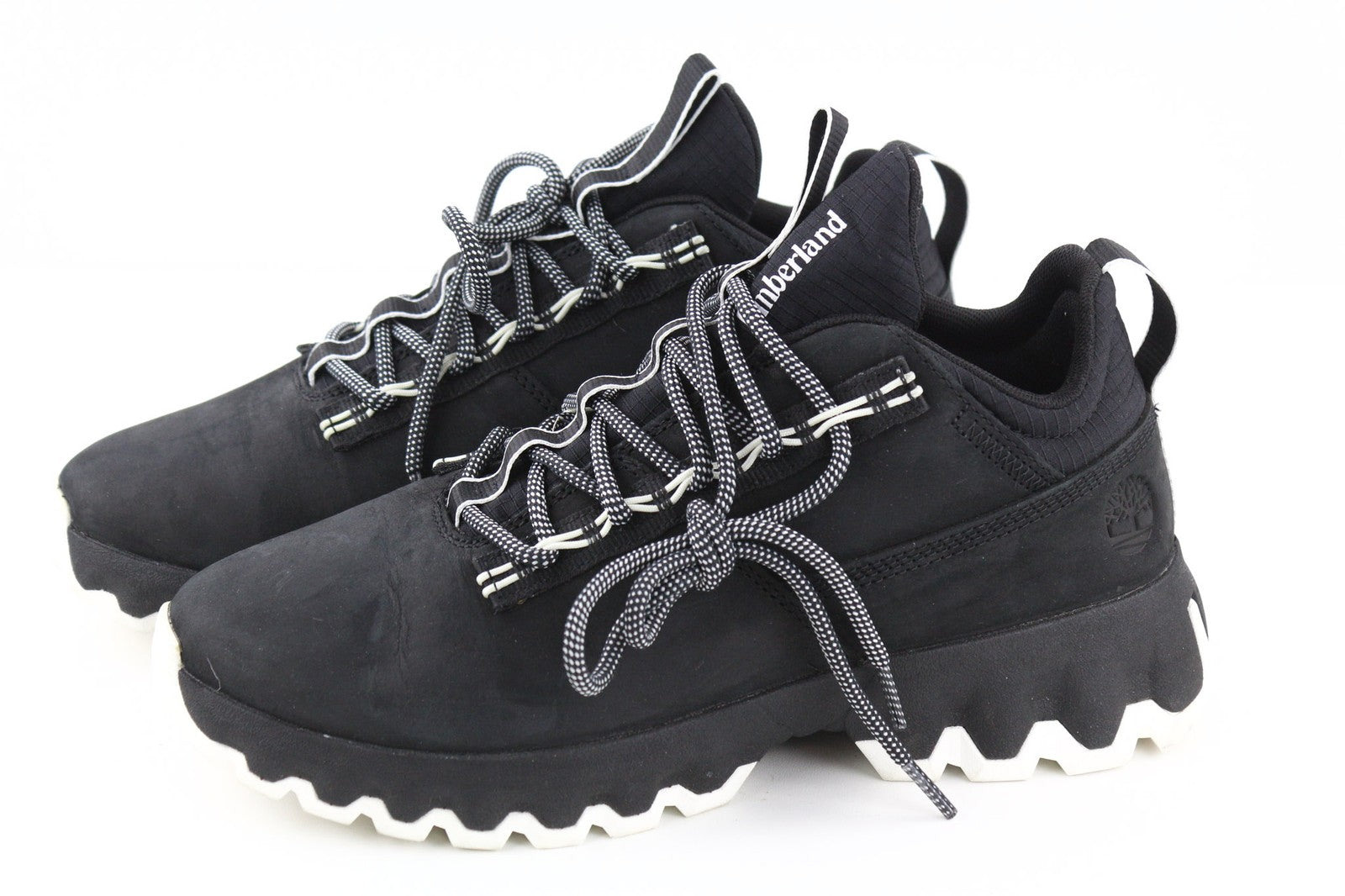 TIMBERLAND Men's Sneakers EU41.5 7.5 Black Leather Green Stride Lace Up Low Top