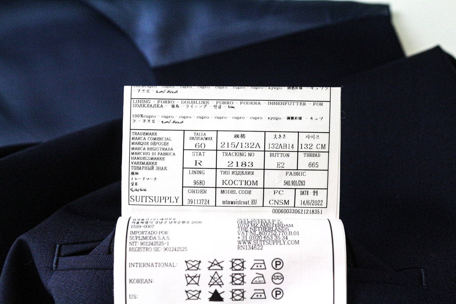 SUITSUPPLY Ferrara Men Waistcoat UK60R Blue Slim Wool V-Neck Button-Up Formal