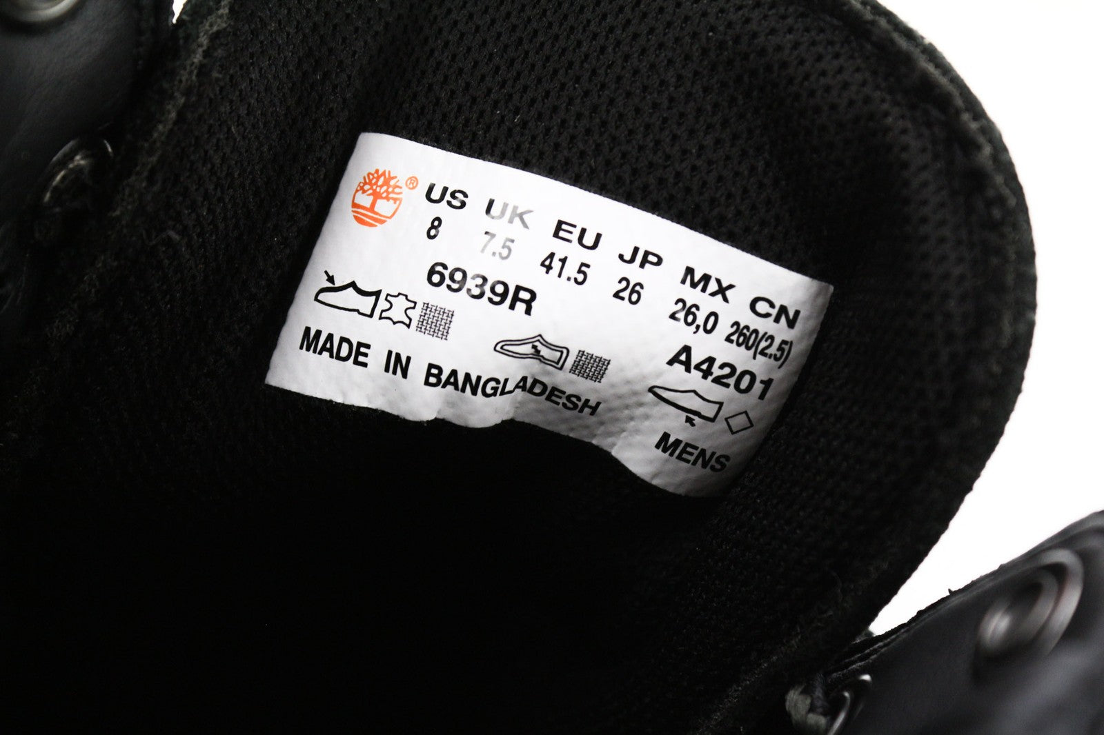 TIMBERLAND 6939R Men's Black Leather Boots EU41.5 7.5 High Top Round Toe Lace Up