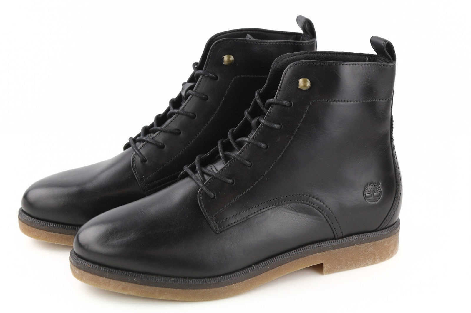 TIMBERLAND A2JK7 Women's Boots EU41.5 UK7.5 Black Leather Lace Up Pull Tab Gloss