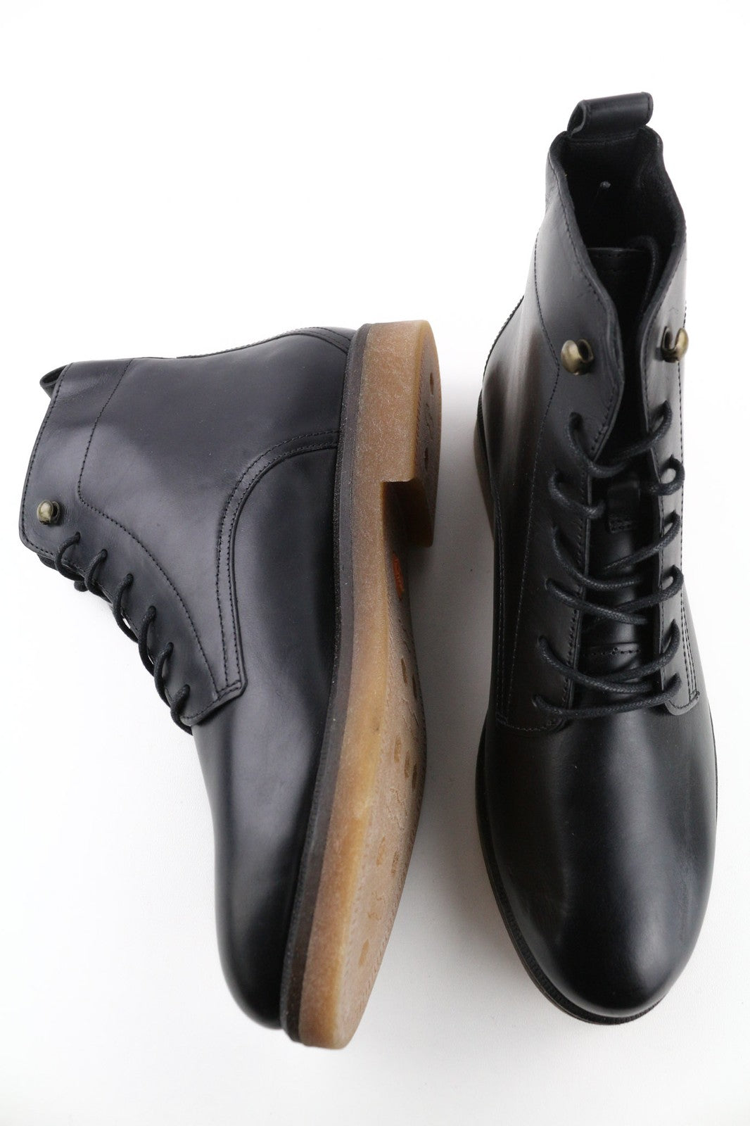 TIMBERLAND A2JK7 Women's Boots EU41.5 UK7.5 Black Leather Lace Up Pull Tab Gloss