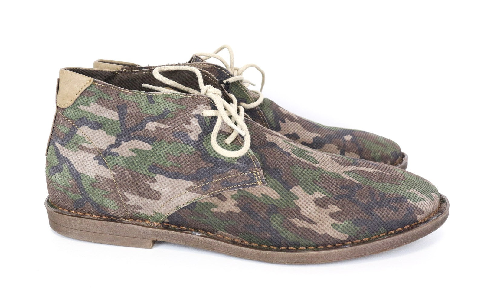 REPLAY Men Casual Shoes EU46 Brown High-Top Lace-Up Camouflage Print Leather