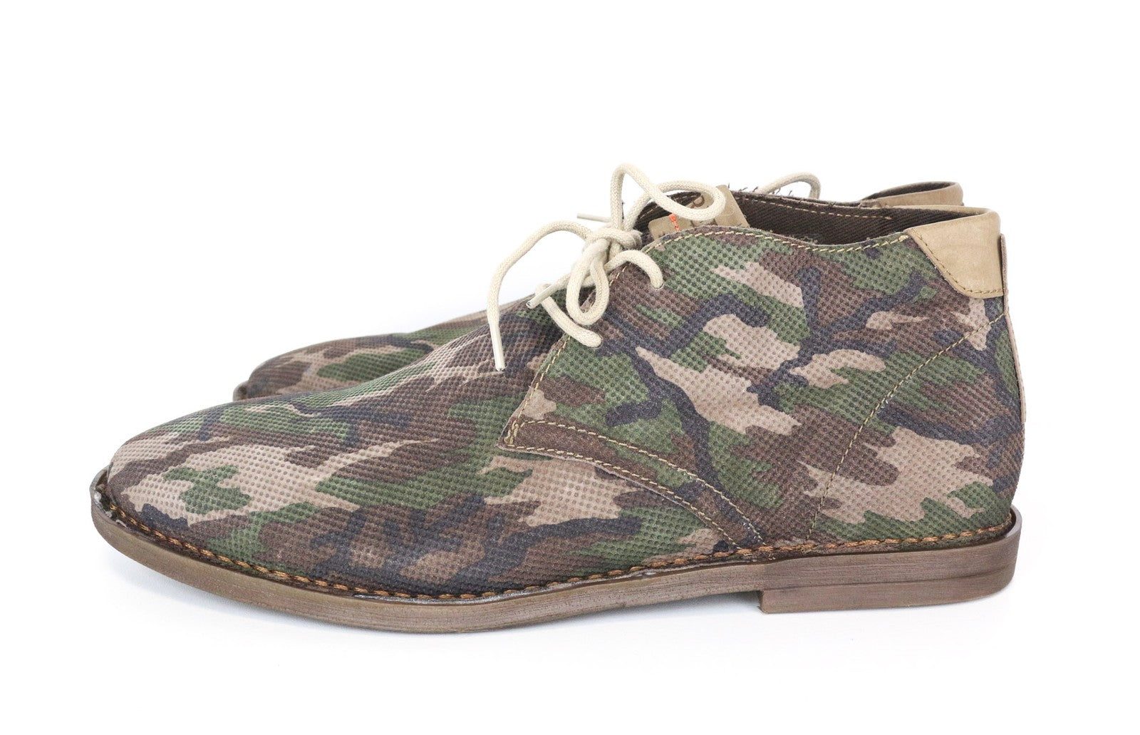 REPLAY Men Casual Shoes EU46 Brown High-Top Lace-Up Camouflage Print Leather