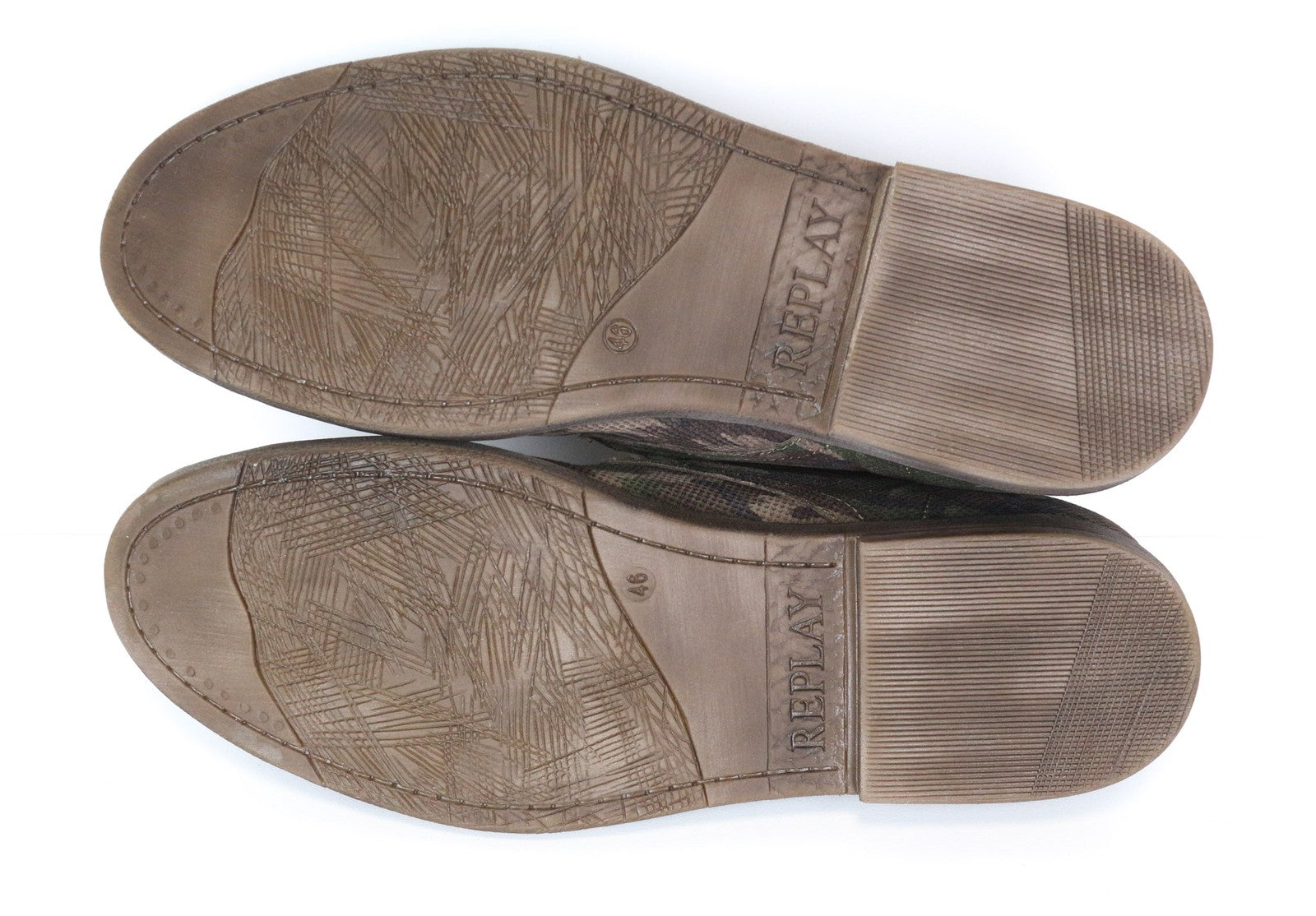 REPLAY Men Casual Shoes EU46 Brown High-Top Lace-Up Camouflage Print Leather