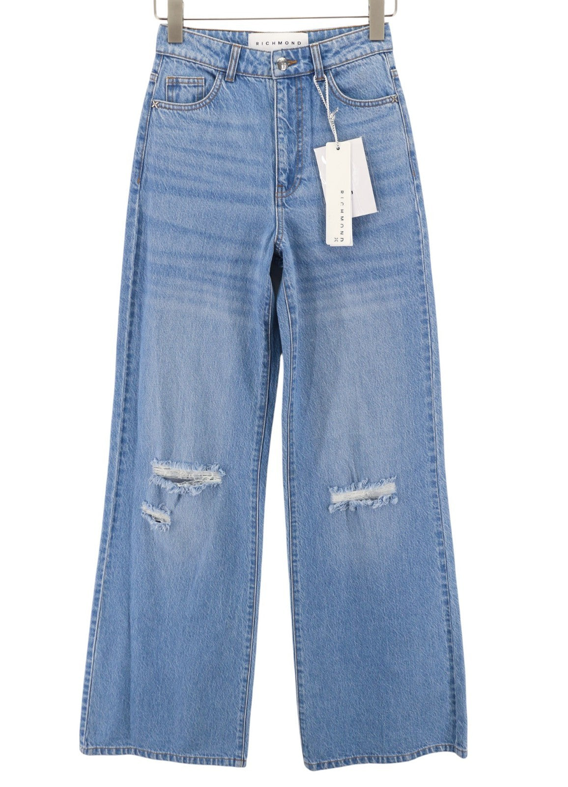 JOHN RICHMOND Icy Women's Jeans W26 Wide Leg High Waist Washed Distressed