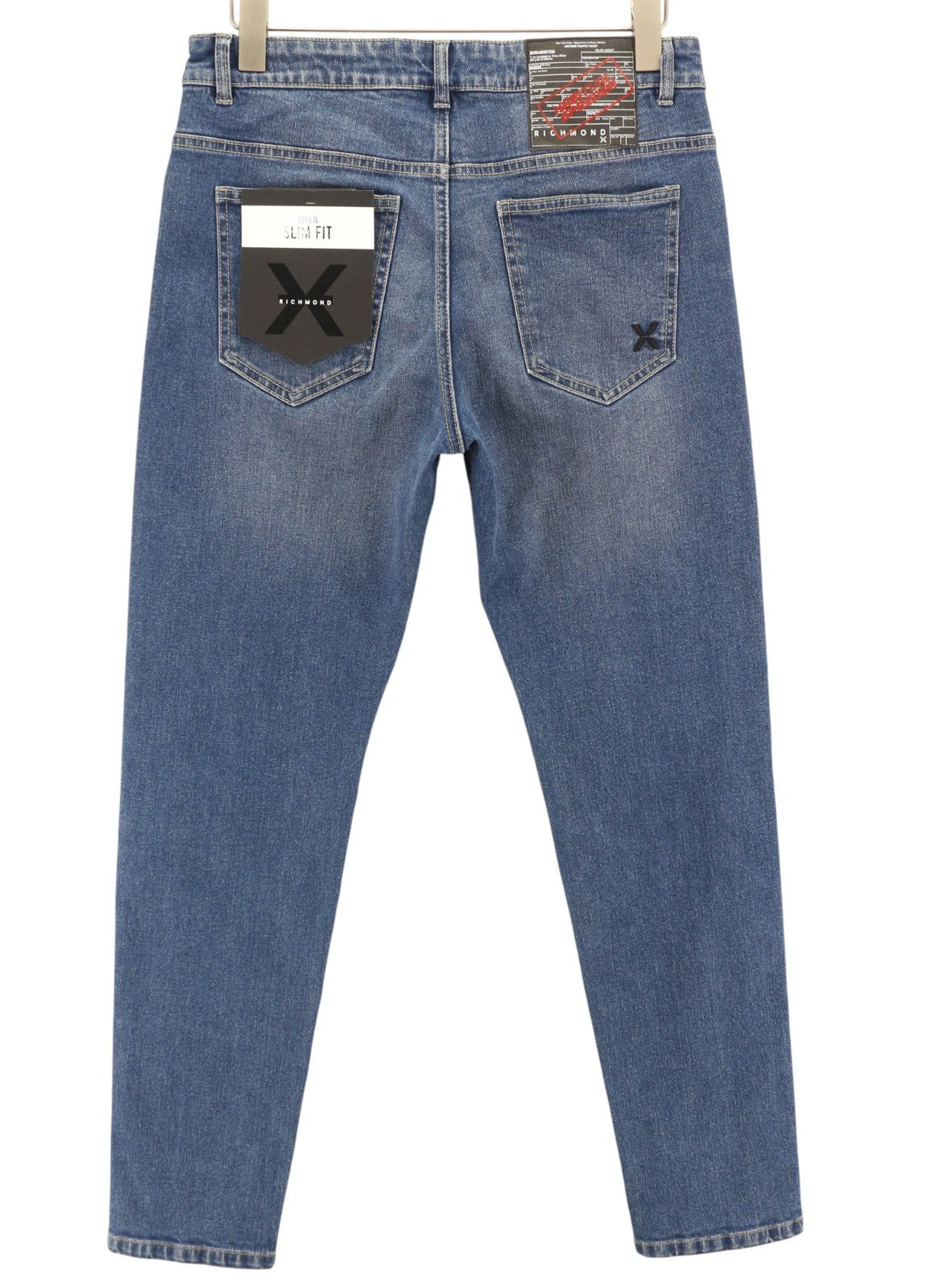 JOHN RICHMOND Riven Men's Jeans W34 Slim Fit Blue Denim Buttoned Washed Logo