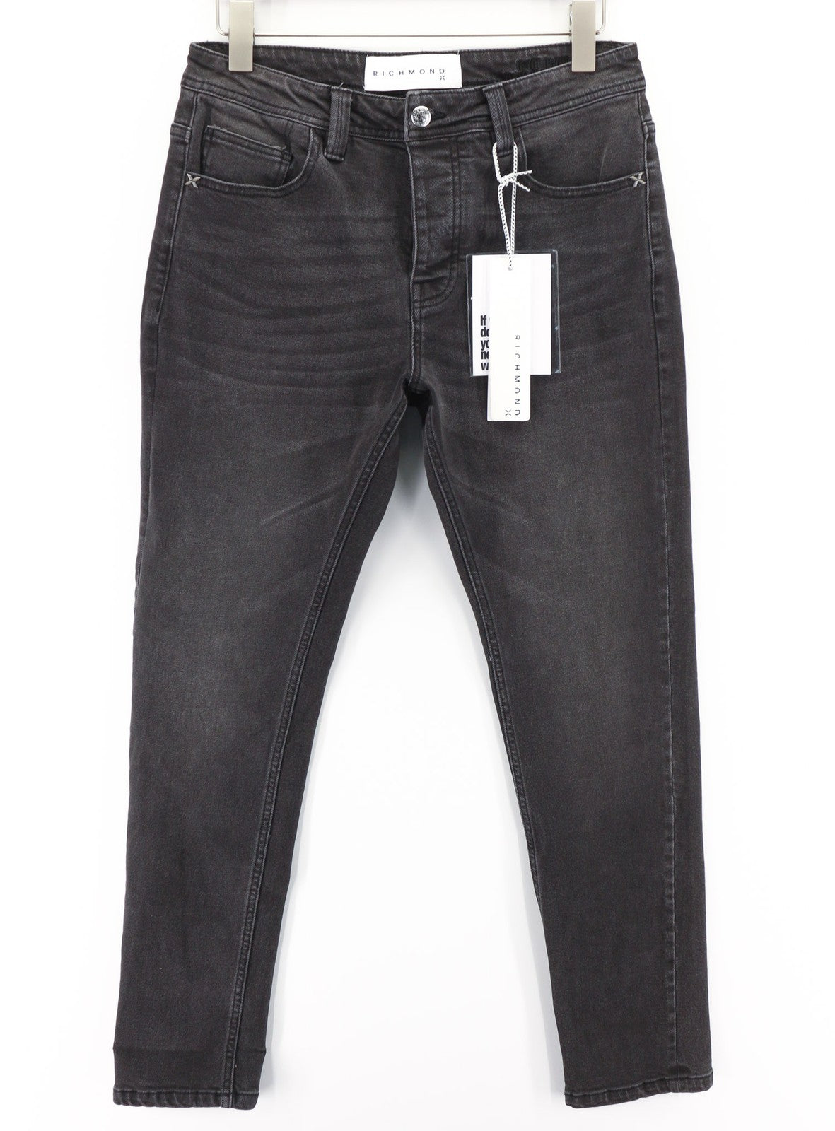 JOHN RICHMOND Riven Men's Jeans W34 Slim Black Washed Denim Buttoned Pockets