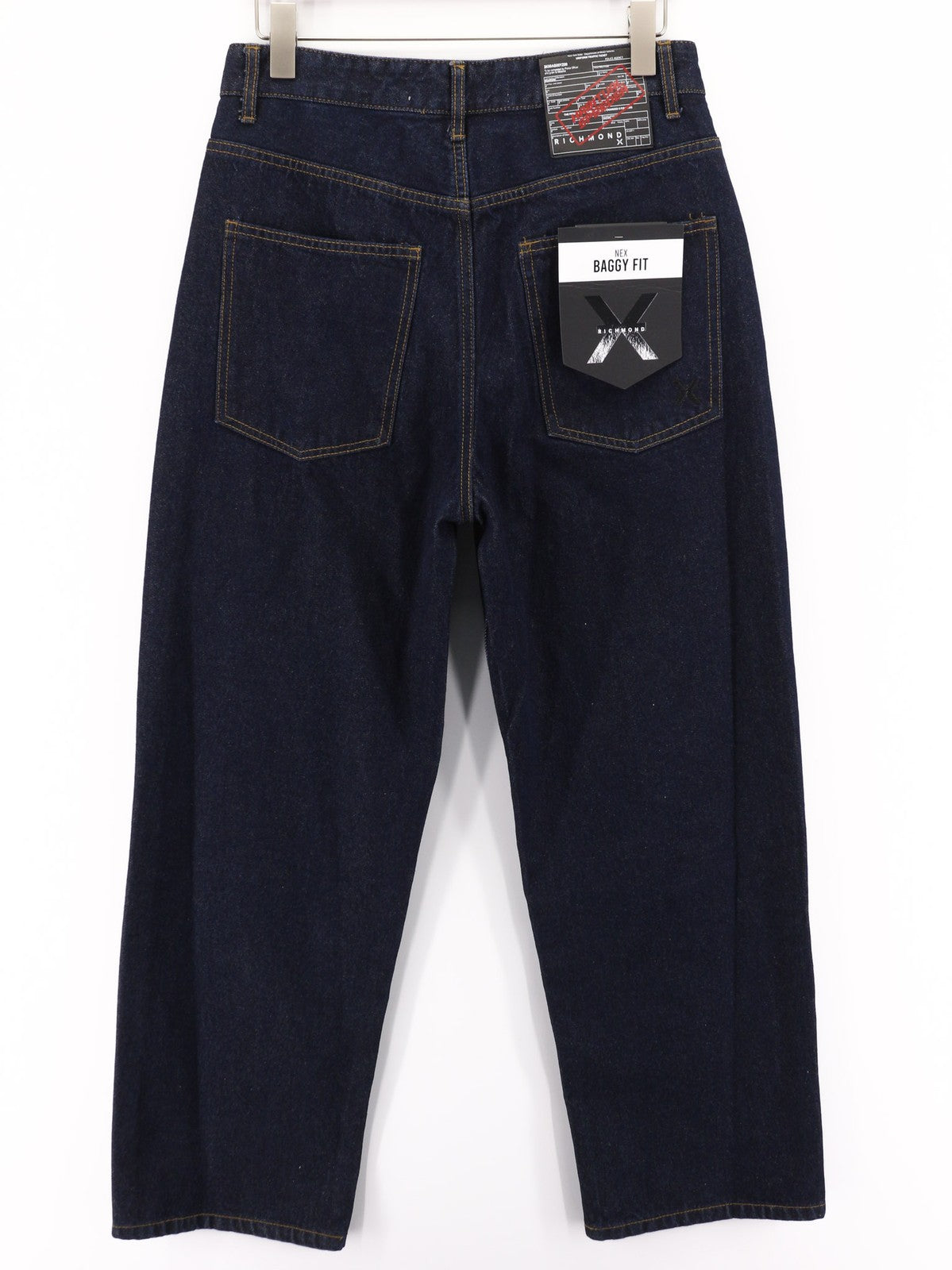 JOHN RICHMOND Nex Men's Jeans W34 Baggy Dark Blue Washed Denim Buttoned Logo