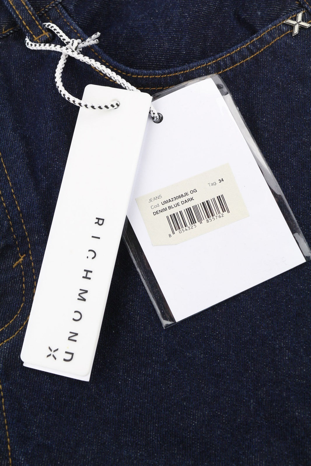 JOHN RICHMOND Nex Men's Jeans W34 Baggy Dark Blue Washed Denim Buttoned Logo