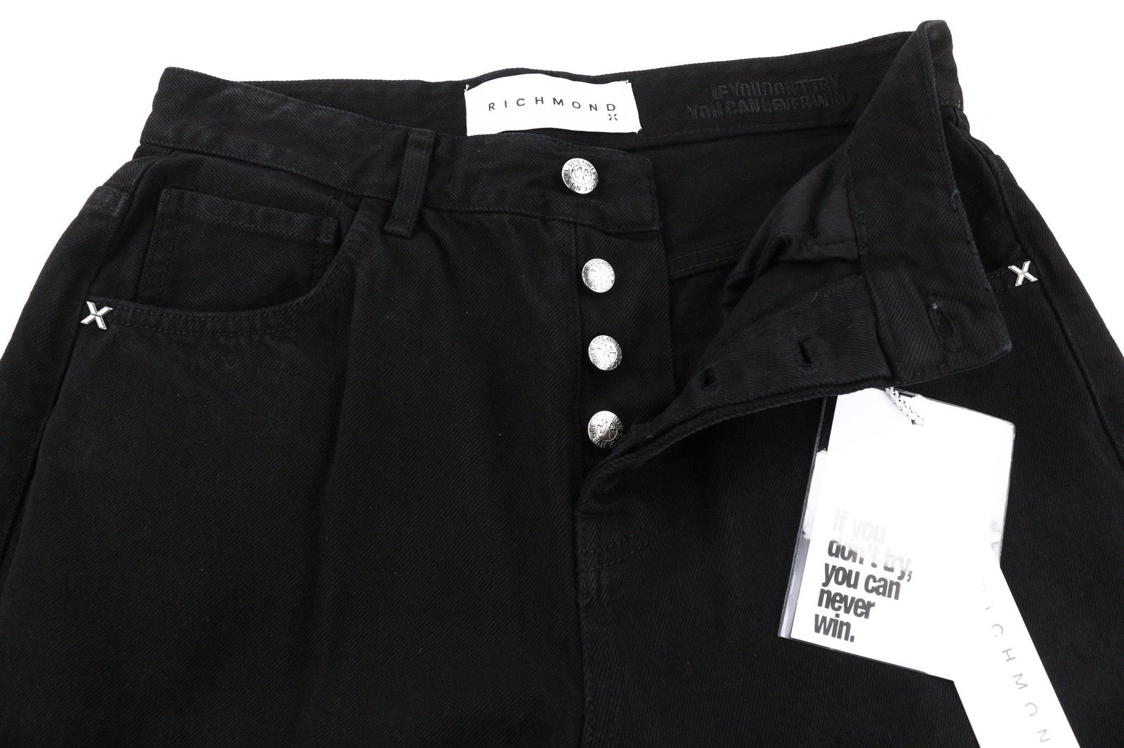 JOHN RICHMOND Nex Men's Jeans W34 Baggy Fit Dark Black Denim Classic Pockets