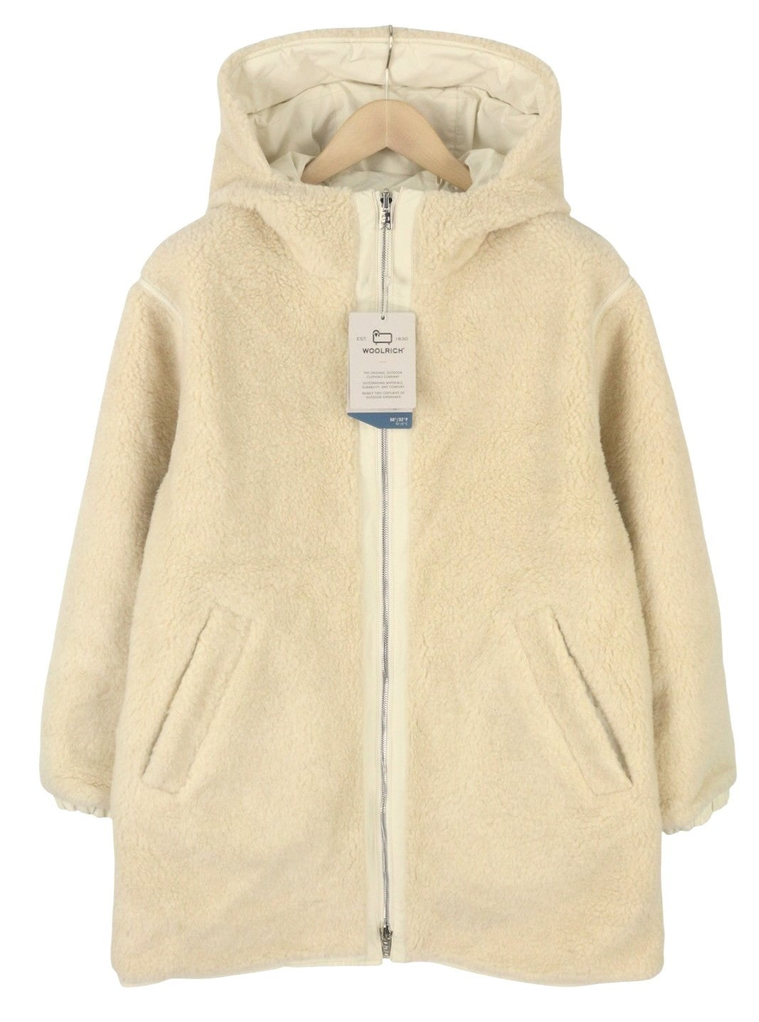 WOOLRICH Reversible Teddy Parka Women Jacket S Milky Cream Wool Blend RRP899