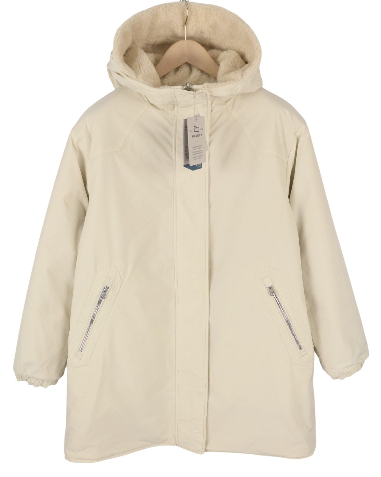 WOOLRICH Reversible Teddy Parka Women Jacket S Milky Cream Wool Blend RRP899