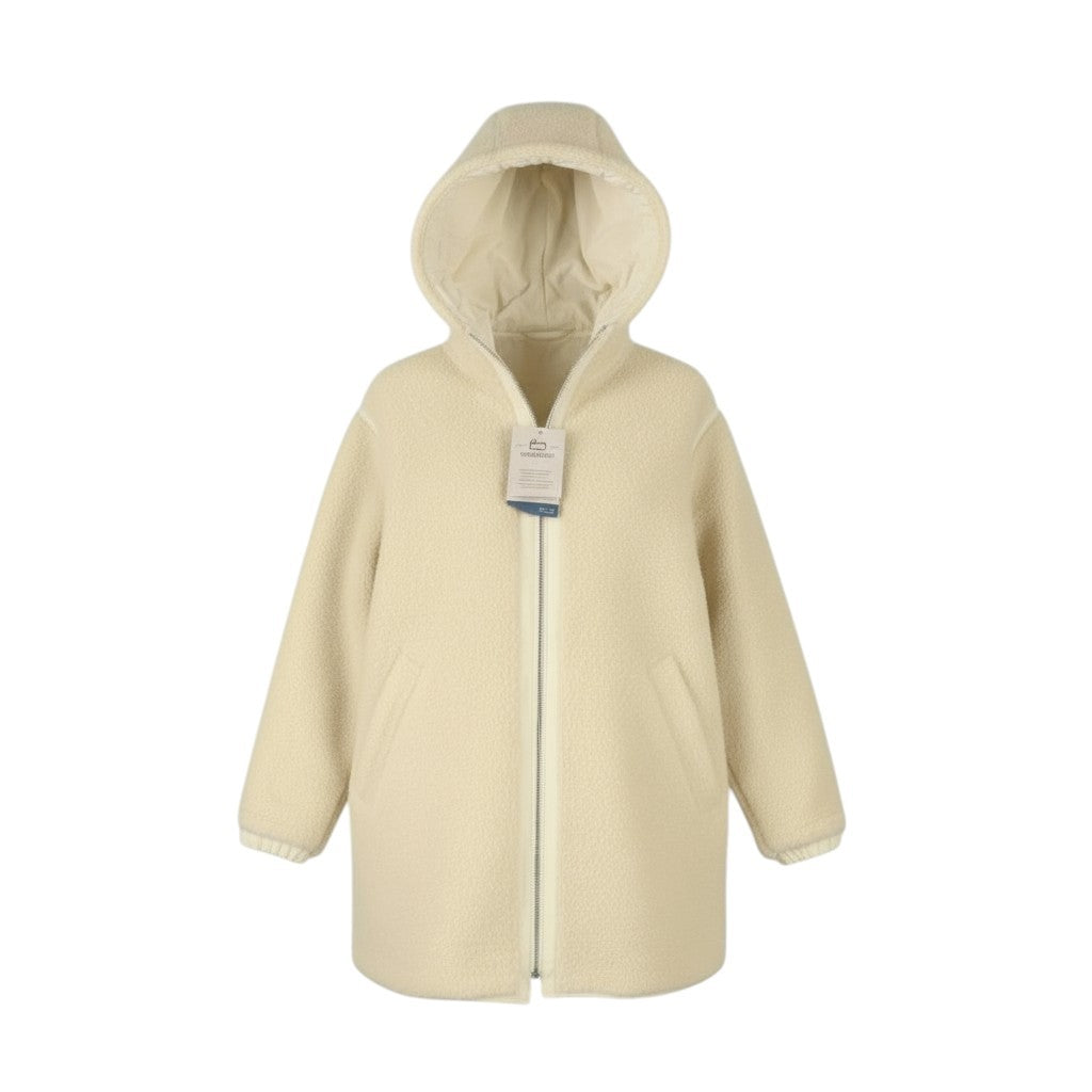 WOOLRICH Reversible Teddy Parka Women Jacket S Milky Cream Wool Blend RRP899