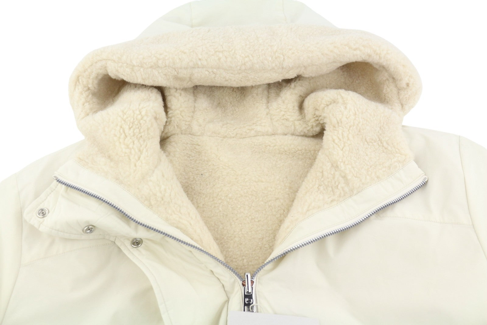 WOOLRICH Reversible Teddy Parka Women Jacket S Milky Cream Wool Blend RRP899